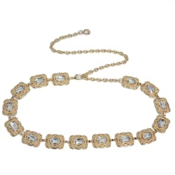 Vintage Crystal Chain Waist Belt – Gold Statement Jewelry main image 5